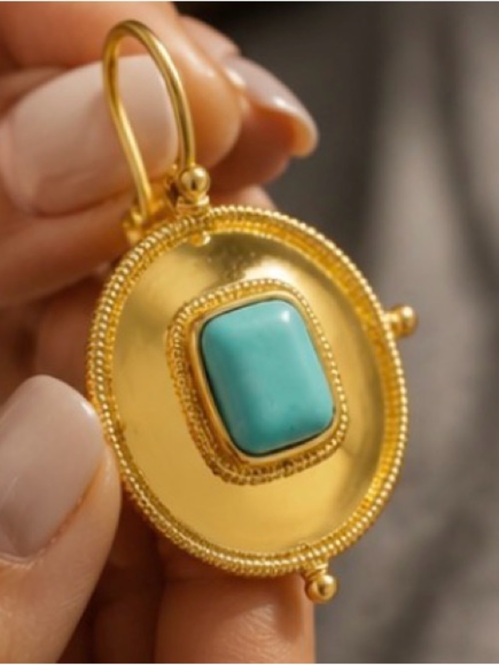 Elizabeth Locke Style Gold Turquoise Statement Earrings Luxury Resort Jewelry - Picture 3 of 6